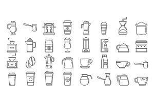 Coffee Icons Set Outline Vector