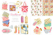 Quilting and Patchwork Clipart, an Illustration by Julia M. Watercolor (Thumbnail 1 of 7)
