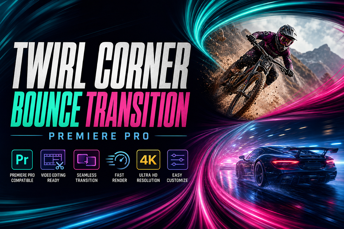 Twirl Corner Bounce Transition Pr, a Plug-in Add-On by AAA Presets (Photo 1 of 3)