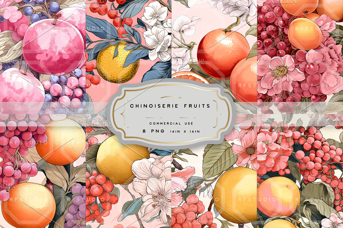 CHINOISERIE FRUITS Seamless Patterns, a Texture Illustration by RefinedFantasyStudio (Photo 1 of 9)