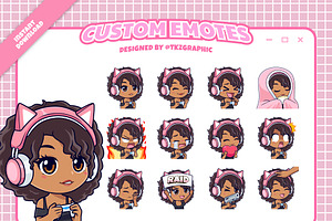 Curly Gamer Girl - Custom Emotes