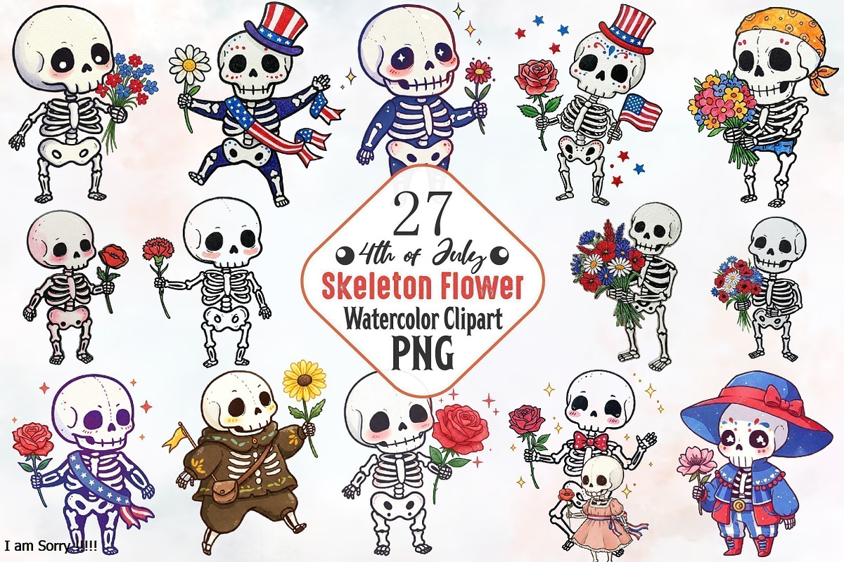 4th of July Skeleton Flower Clipart, a Seasonal Illustration by RobertsArt (Photo 1 of 4)