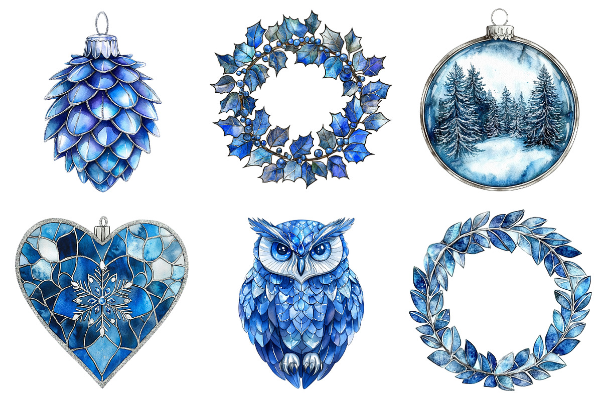 Blue Christmas Stained Glass Bundle, a Seasonal Illustration by CitraGraphics (Photo 4 of 8)
