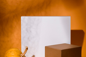 Autumn background podium and pumpkin, a Holiday Photo by hitdelight