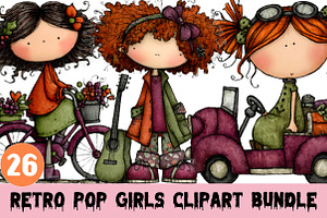 Retro Pop Girls Clipart Bundle, a Graphic by CitraGraphics