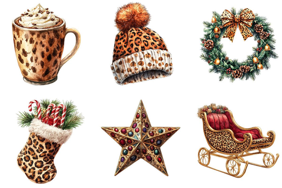 Leopard Print Christmas Clipart, an Illustration by DreamArtGraphic (Photo 5 of 5)