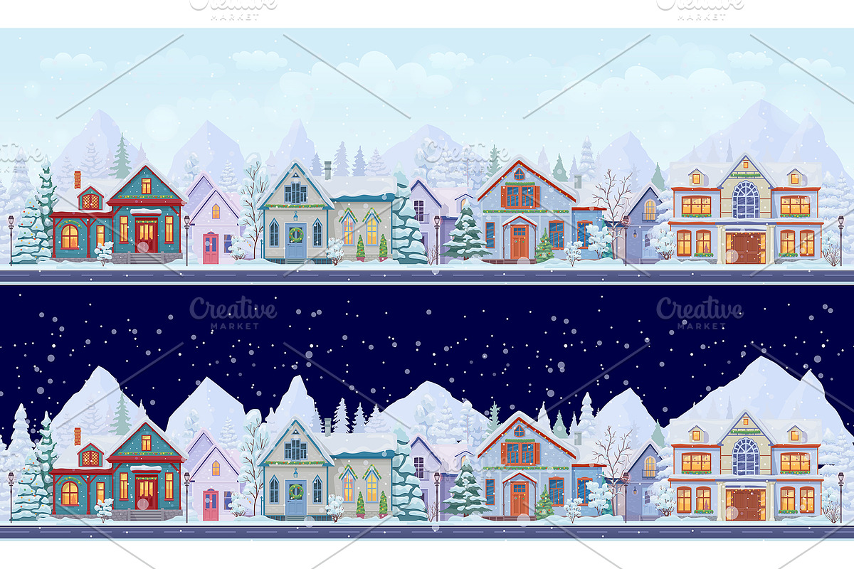 Christmas winter town or village, a Seasonal Illustration by Seavector Studio (Photo 3 of 3)
