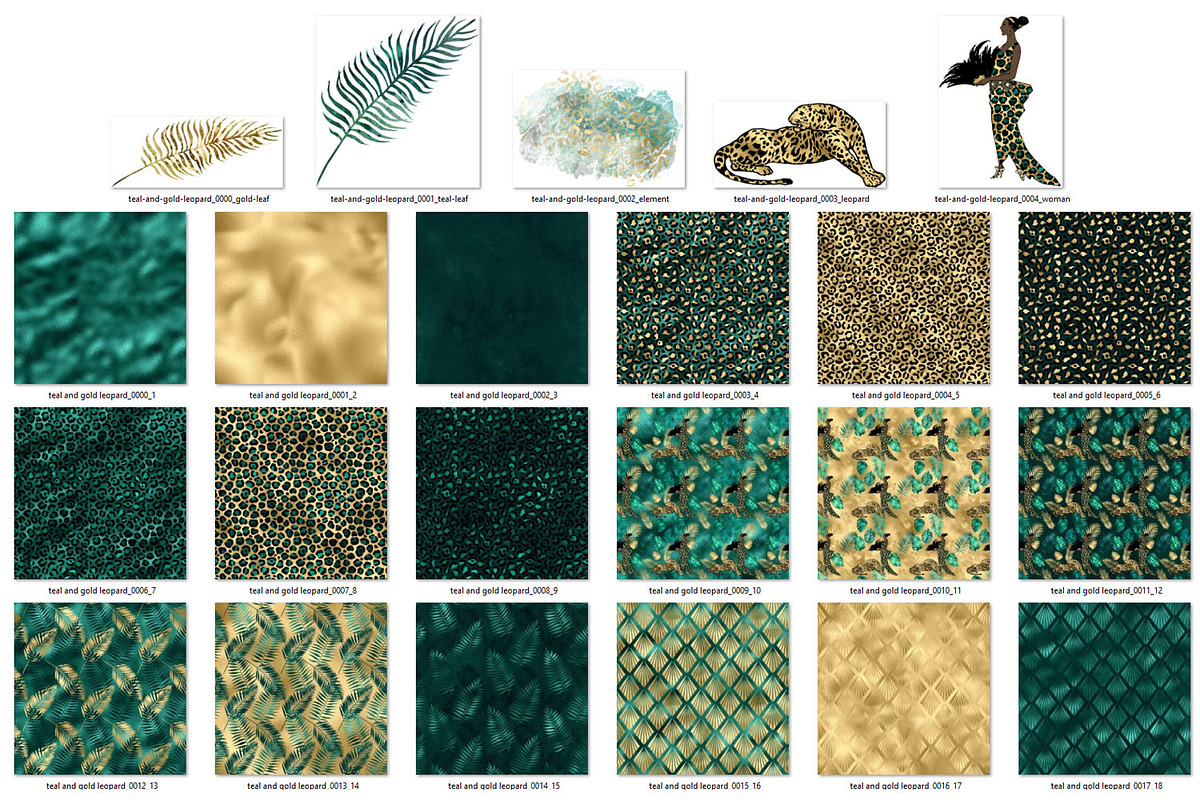 Teal and Gold Leopard Patterns, a Pattern Graphic by Digital Curio