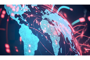 Digital global network map with, a Technology Illustration by Lermont51