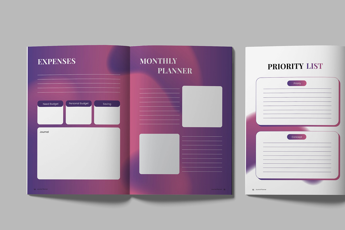 Pink Purple Daily Planner Journal, a Brochure Template by UICreative (Photo 3 of 5)