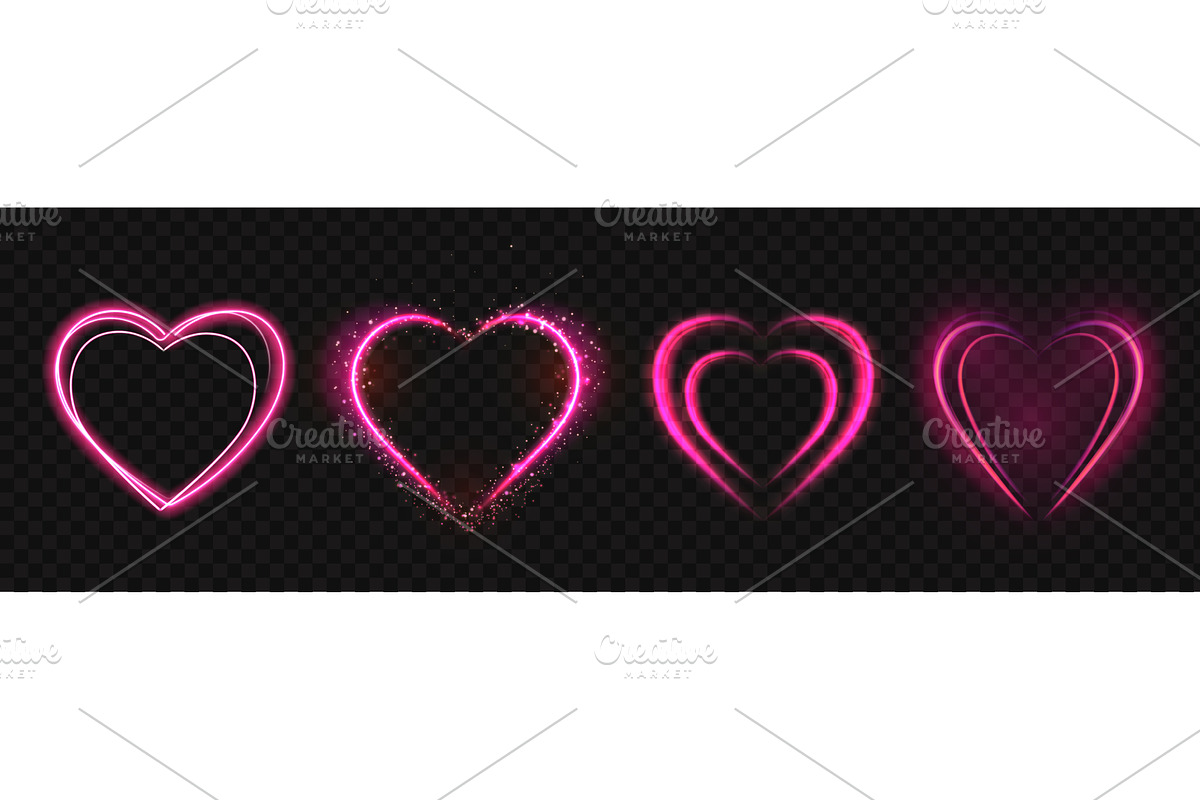 Red glowing hearts. Pink neon, an Illustration by Frogella