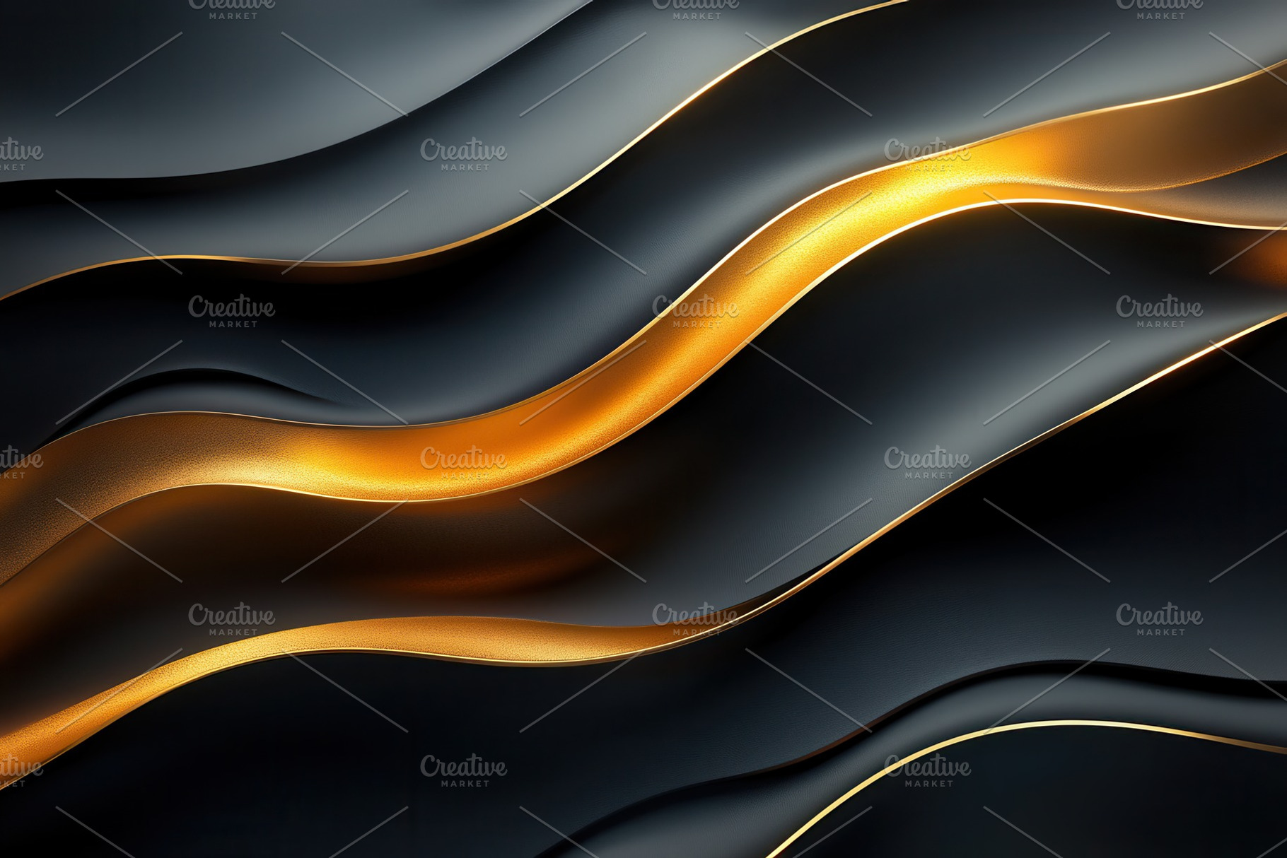 Textured black and gold waves create, a Photo by Tanuart