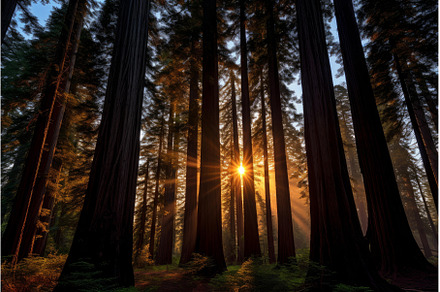 Redwood forest trees sun. Generate, a Nature Photo by Ylivdesign