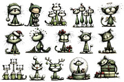 Quirky Christmas Cats Clipart Bundle, an Illustration by Dream Creation (Thumbnail 5 of 9)