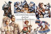 CZECH VINTAGE WINTER VILLAGE CLIPART, a Person Illustration by Daring Digies (Thumbnail 1 of 8)
