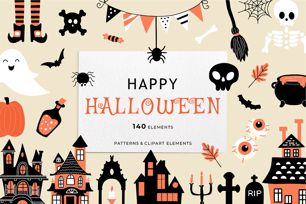 Happy halloween. Patterns & clipart., a Pattern Graphic by Getalo Viktoriia (Photo 1 of 11)