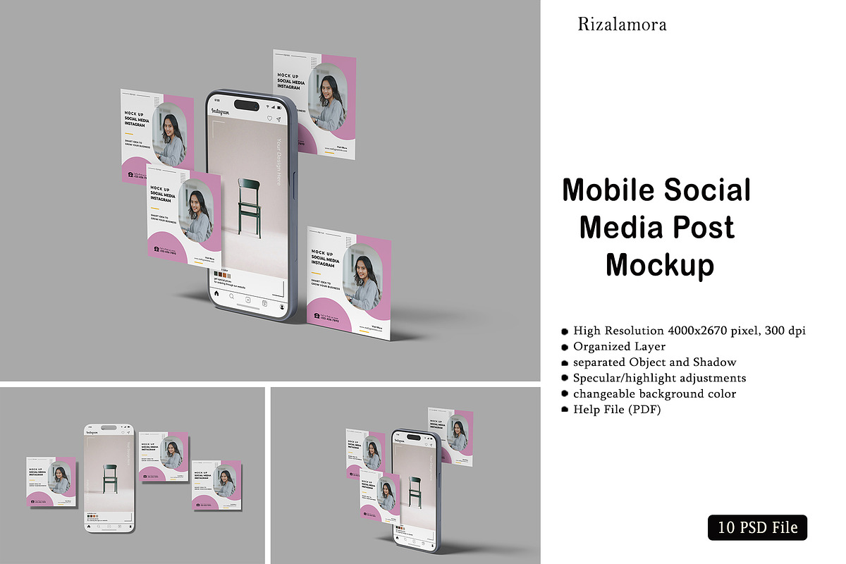 Mobile Social Media Post Mockup, a Social Media Template by rizalamora (Photo 1 of 11)
