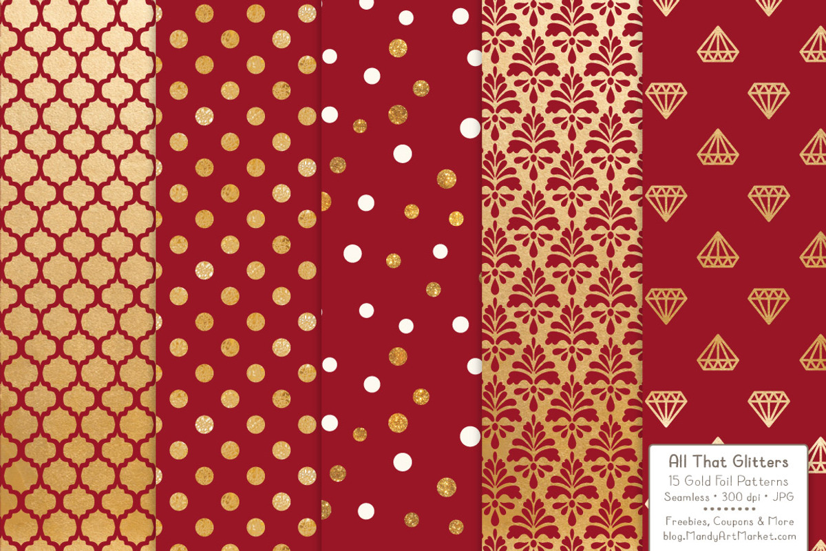 Gold Foil Digital Papers in Ruby, a Pattern Graphic by Amanda Ilkov (Photo 3 of 4)