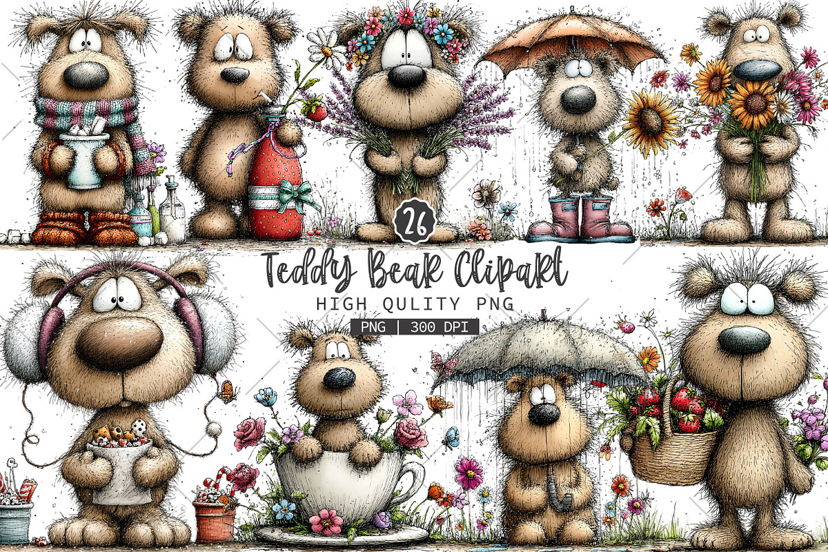 Whimsical Teddy Bear Clipart, a Seasonal Illustration by OK Design (Photo 1 of 6)