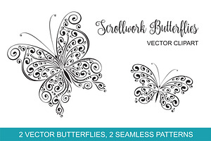 Scrollwork Butterfly Vector Clipart
