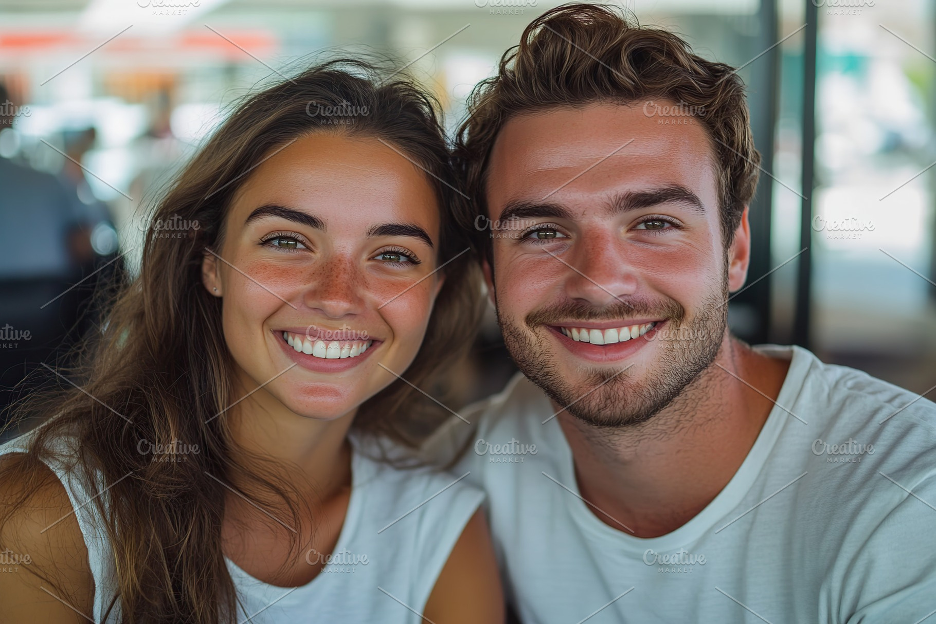 Couple enjoying a cheerful moment together while sitting in a casual setting, a Person Photo by AlyaAnd