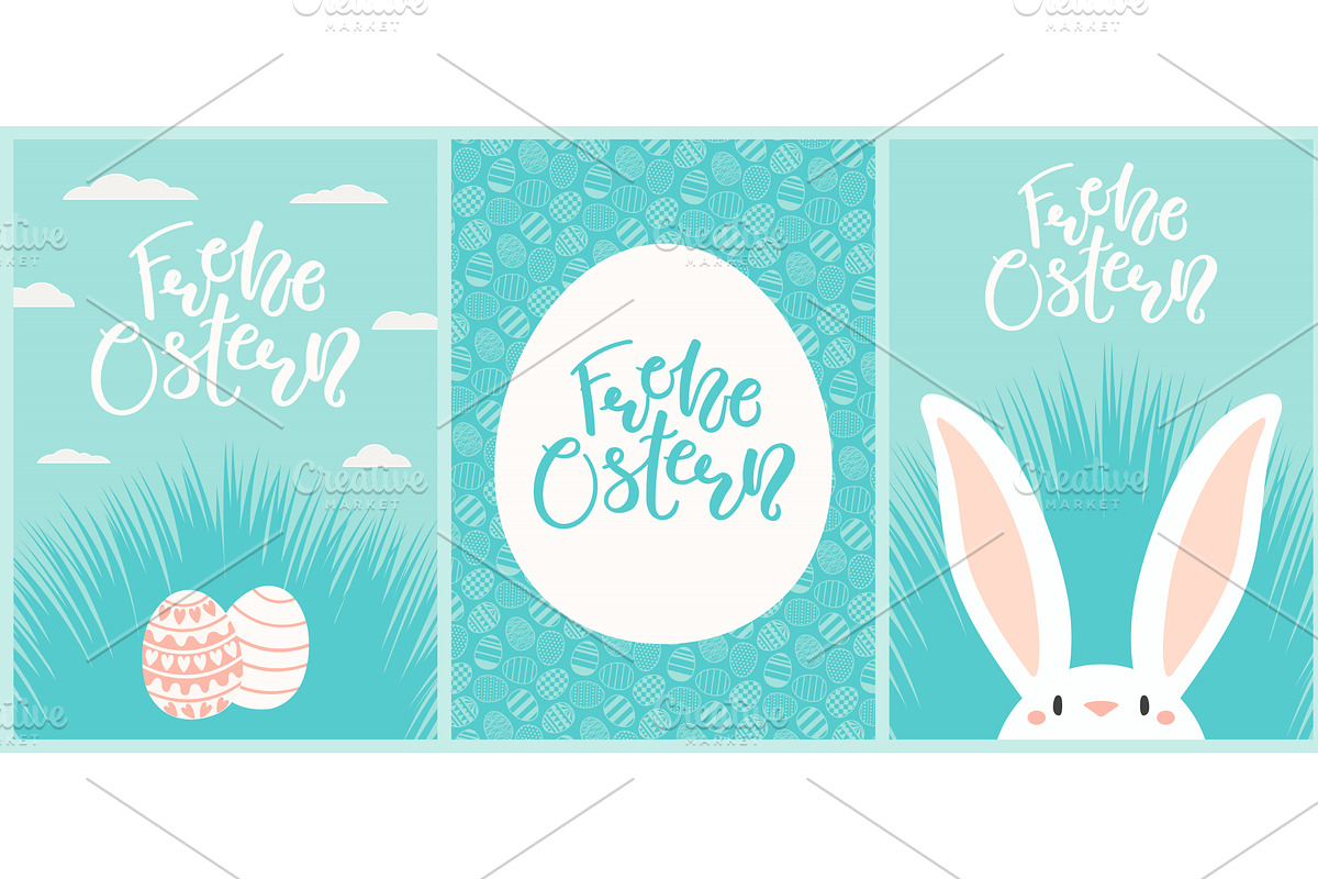 Easter cards set with bunnies, eggs, an Animal Illustration by sceptical cactus