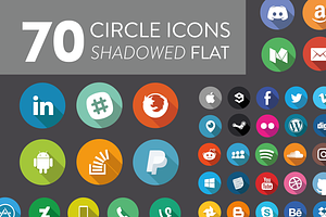 70 Flat Shadowed Social Media Icons