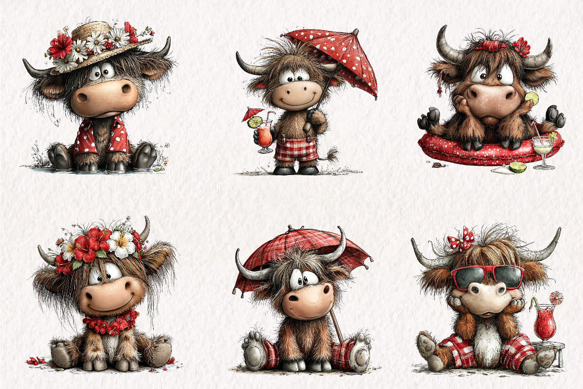 Whimsical Pool Day Highland Cow Clip, an Illustration by CreationArt (Photo 7 of 7)