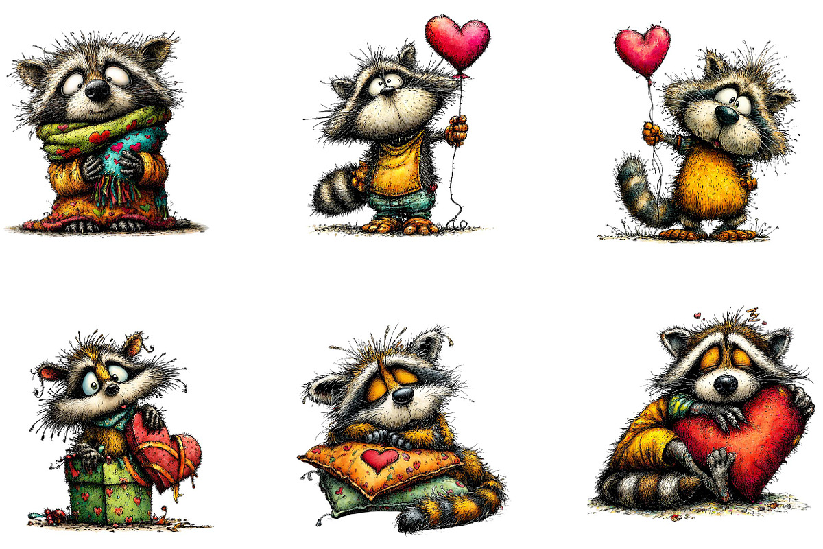 Whimsical Valentines Raccoon Clipart, an Illustration by CreationArt (Photo 2 of 7)