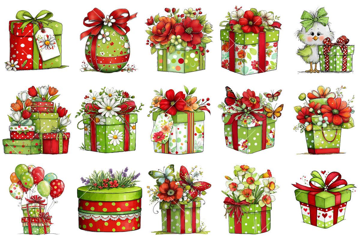 Whimsical Spring Gift Box Clipart, an Illustration by OK Design (Photo 3 of 6)