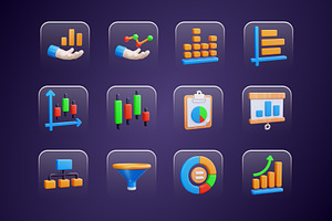 Graph And Chart 3D Icons