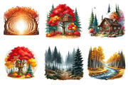 Watercolor Autumn Landscapes Clipart, a Seasonal Illustration by DreamArtGraphic (Thumbnail 2 of 3)