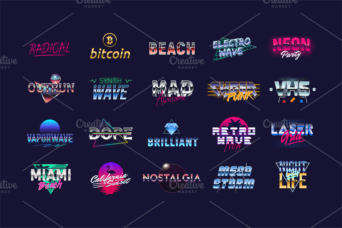 Neon Synthwave 80+ Retro Logo Pack, a Graphic by DenysHolovatiuk (Photo 4 of 6)