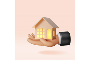 3d house building in hand isolated, an Object Illustration by Abscent