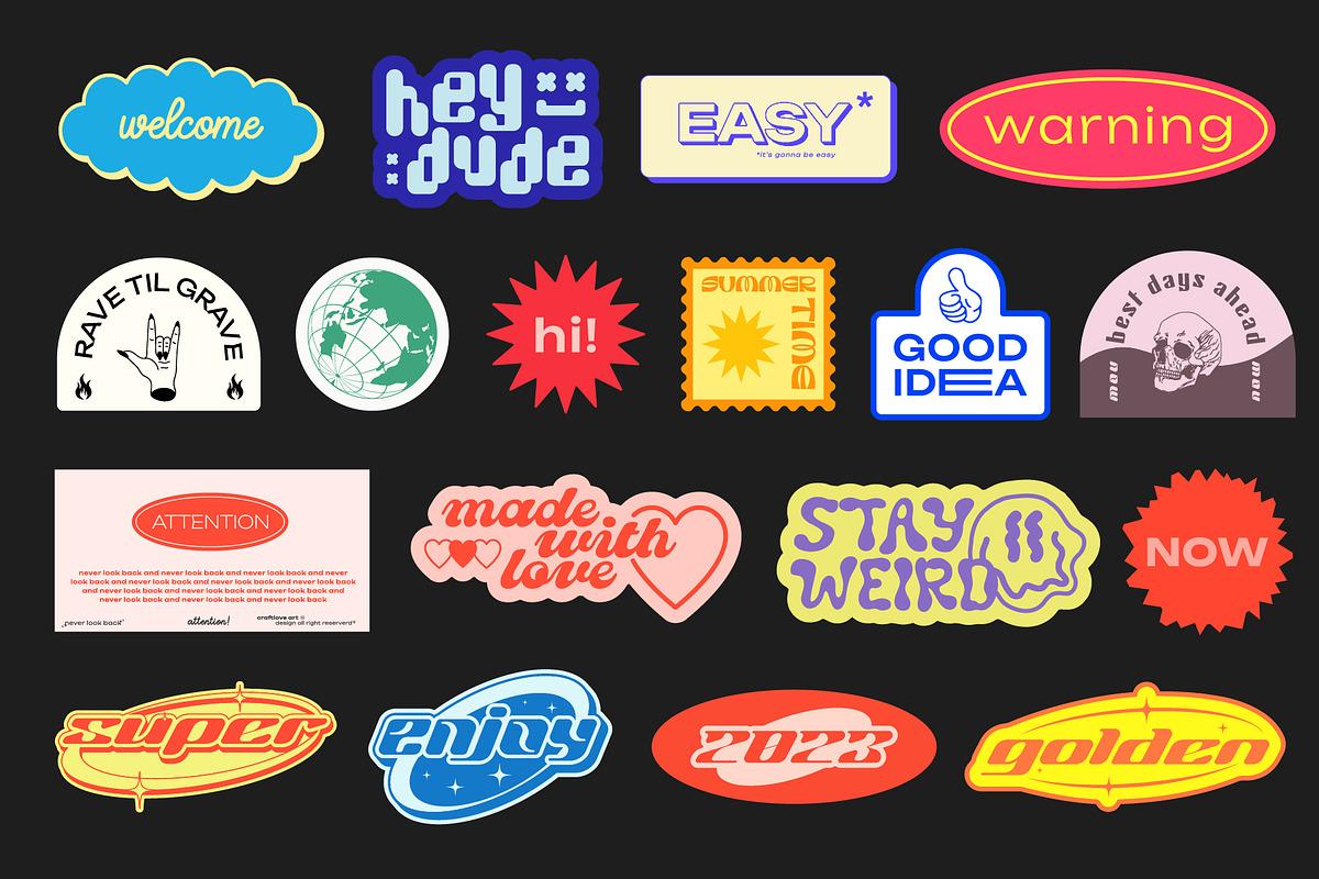 COOL Y2K STICKERS VECTOR SET, a Decorative Illustration by craftlove (Photo 8 of 12)