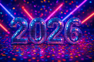 disco 2026 numbers with confetti, generative AI, a Photo by Nito
