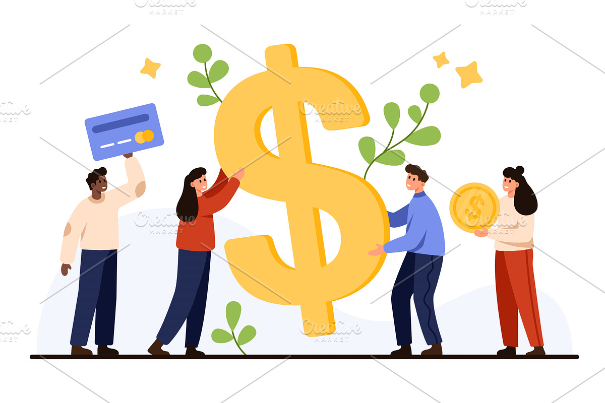 People Holding Dollar Sign and Money, a Finance Illustration by Flashvector