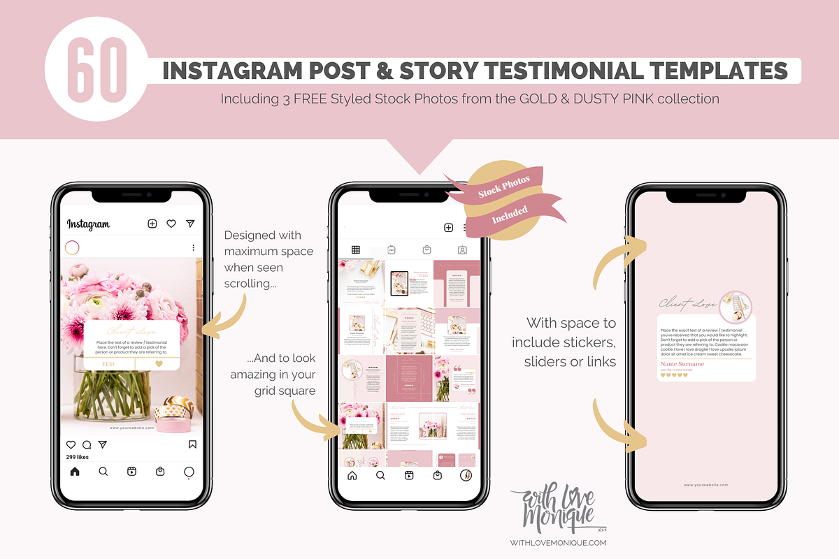 60 Instagram Post + Story Canva Temp, a Social Media Template by With Love Monique (Photo 3 of 9)