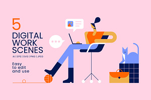 Digital Work Scenes, a Work Illustration by Léo Alexandre