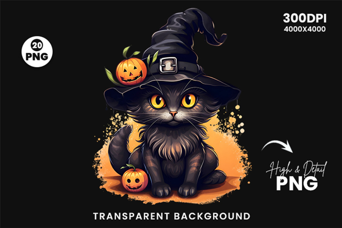 Halloween Cat Witch Clipart Bundle, a Seasonal Illustration by Creative Arslan (Photo 8 of 9)