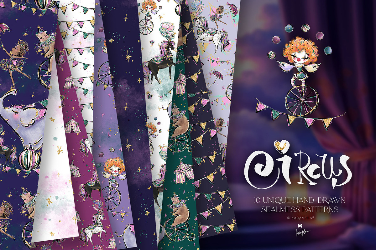 Circus Glitter Seamless Patterns, a Pattern Graphic by KaramfilaS (Photo 1 of 13)