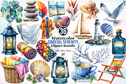 Watercolor Coastal Serenity Clipart, a Seasonal Illustration by Canvas Craft (Thumbnail 1 of 3)