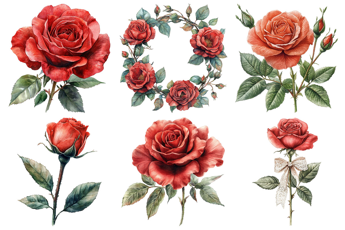 Red Lithograph Roses Clipart, an Illustration by Pixels.Craft (Photo 3 of 7)