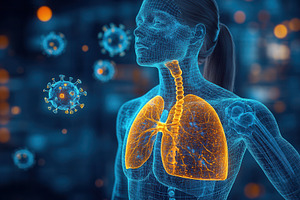Detailed depiction of human lungs in, a Photo by Tanuart