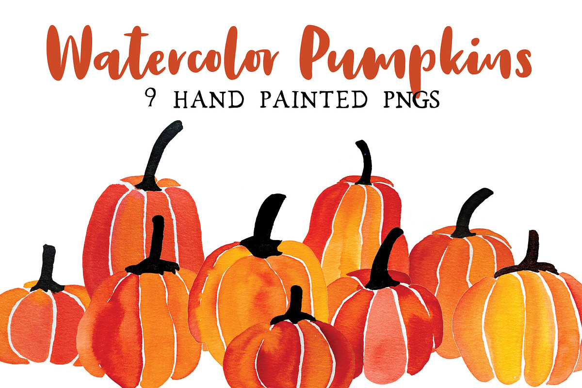 9 Watercolor Pumpkins, an Illustration by CatBoneDesign (Photo 1 of 4)