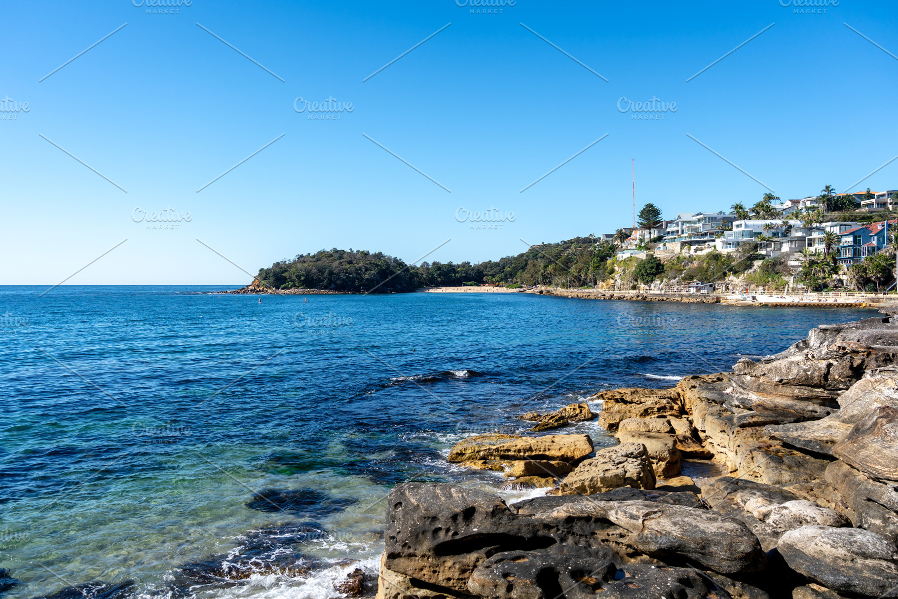 Rocky coastline and blue waters near Manly Beach in Sydney, Aust, a Nature Photo by GoodGoods