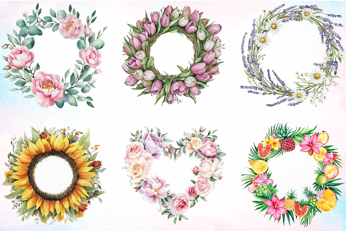 Watercolor Floral Wreath Spring PNG, an Illustration by Canvas Craft (Photo 3 of 3)
