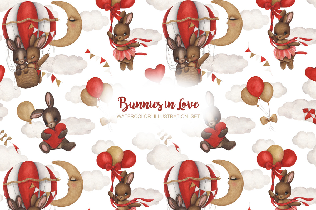 Cute Watercolor Set Bunnies In Love, an Animal Illustration by ViktoriyaD (Photo 7 of 7)