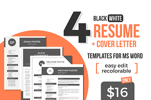 Black White Word Resume Bundle