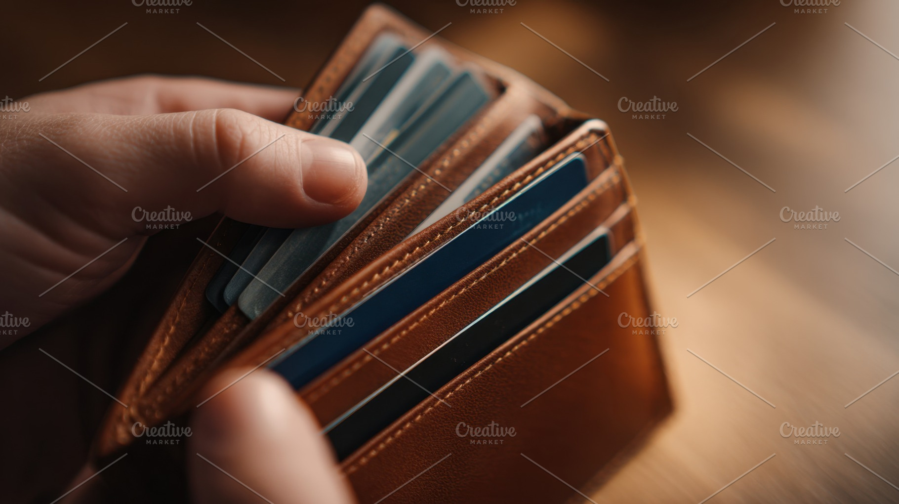 Checking cards in a brown wallet, a Photo by Beautiful things